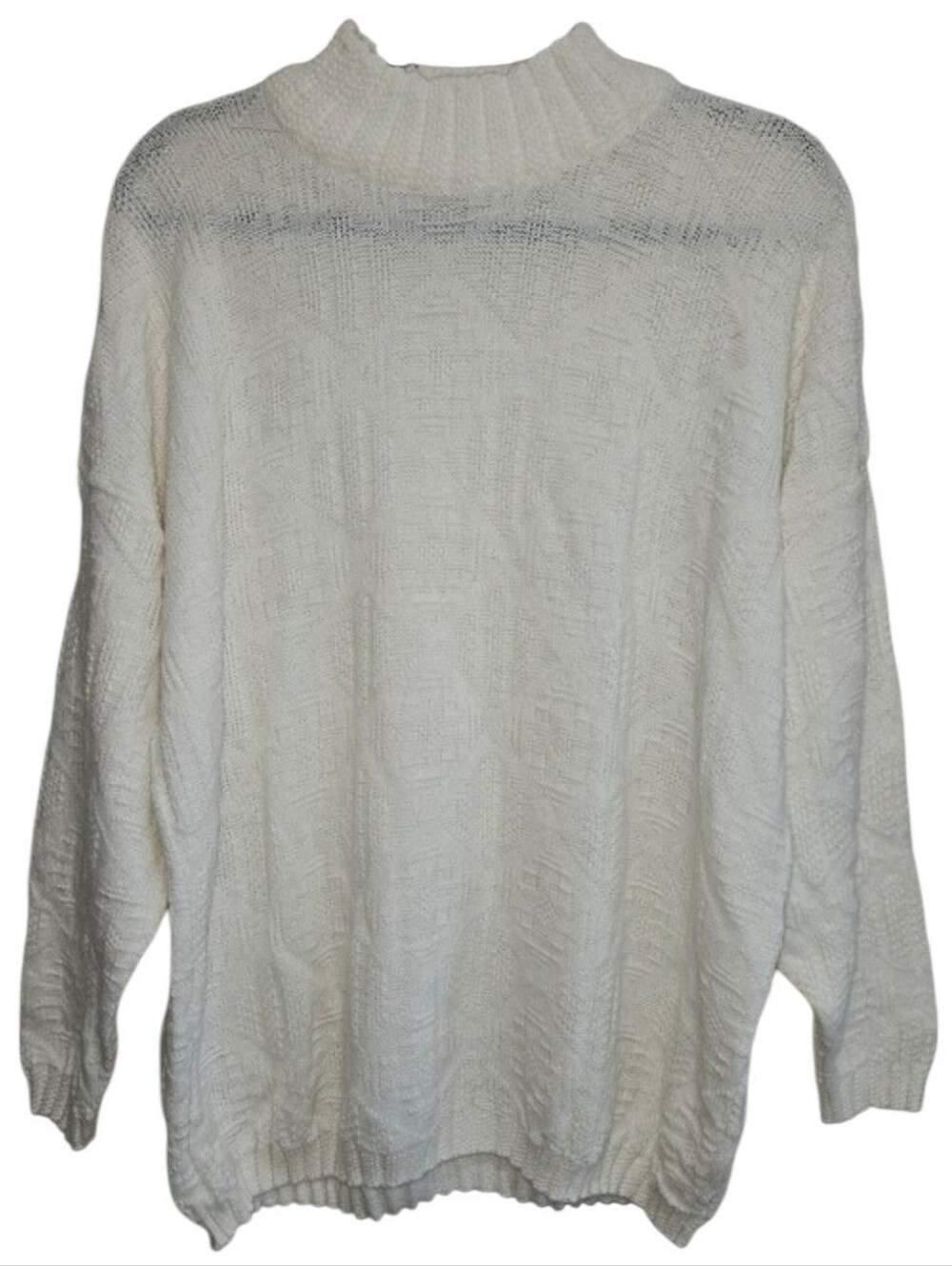 Vintage Sweater Miss Scotch English Classic Cream Knit Mockneck Womens XL *